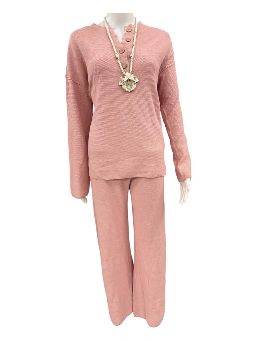 Two-Piece Knit Lounge Set - Dusty Pink Size M